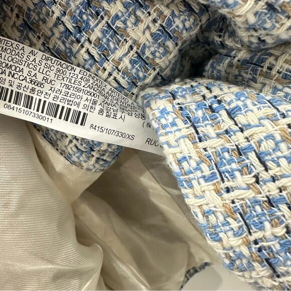 Zara Blue White Textured Tweed Double Breasted Blazer. Blogger fave. Like New - Picture 10 of 14